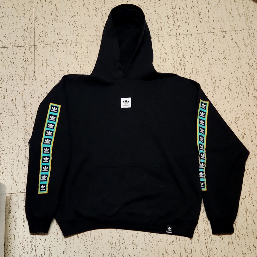 Adidas Originals Black Multi Stripe Logo Pullover Hoodie Sweater